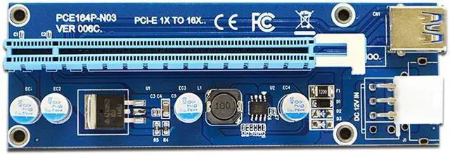 Alt view image 5 of 7 - 4 Solid Capacitors VER 006C PCIe 1x to 16x PCI Express Extender Powered Riser Card,Ethereum Mining ETH GPU Riser Adapter Power by PCIe 6pin w/ 60cm USB 3.0 Extension Cable& 6-Pin PCI-E to SATA Power C