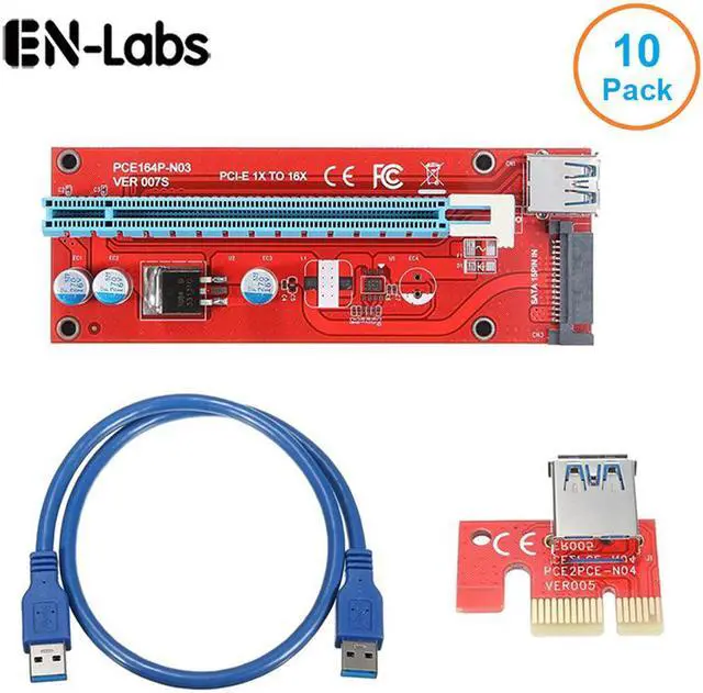 Main image of 10-Pack ITHOO SATA Powered PCI-E PCI Express Extender Riser Cable- VER 007S - 1X to 16X PCIE USB 3.0 Adapter Card w/ 2ft USB Extension Cable - GPU Graphic Card Crypto Currency Mining