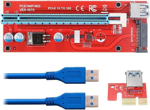 Alt view image 2 of 6 - 10-Pack ITHOO SATA Powered PCI-E PCI Express Extender Riser Cable- VER 007S - 1X to 16X PCIE USB 3.0 Adapter Card w/ 2ft USB Extension Cable - GPU Graphic Card Crypto Currency Mining