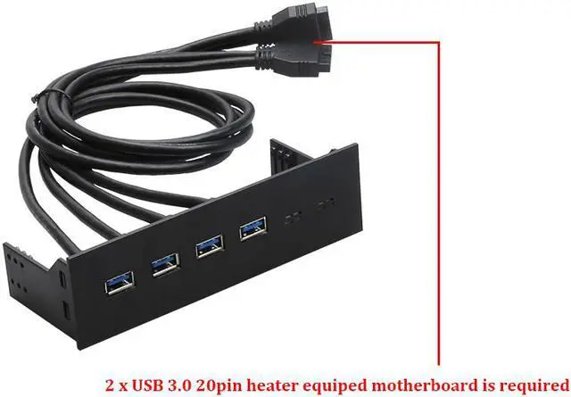 Alt view image 3 of 3 - EnLabs FP525U34PL PC Case 5.25 inch front panel 4 Ports USB 3.0 USB Hub,Dual 60CM 2 x USB 3.0 Type A Female to Motherboard 20pin Splitter Cables -Black Plastic