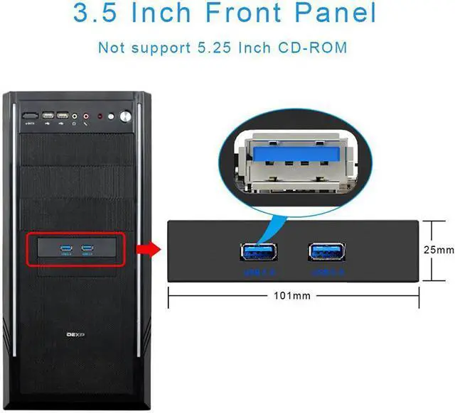 Alt view image 7 of 7 - EnLabs FP35U32M PC Case 3.5-inch front panel 2 Ports USB 3.0 USB Hub,60CM 2 x USB 3.0 Type A Female to Motherboard 20pin Splitter Cables -Black Metal