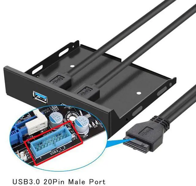 Alt view image 4 of 5 - EnLabs FP35U32M PC Case 3.5-inch front panel 2 Ports USB 3.0 USB Hub,60CM 2 x USB 3.0 Type A Female to Motherboard 20pin Splitter Cables -Black Metal