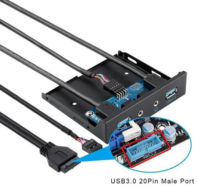 Alt view image 4 of 6 - EnLabs FP35U32AM 3.5-Inch Front Panel 2 Ports USB 3.0 Hub w/ HD Audio Output & Microphone,USB 20 pin to 2 Port USB 3.0 Splitter w/ Stereo Audio Mic
