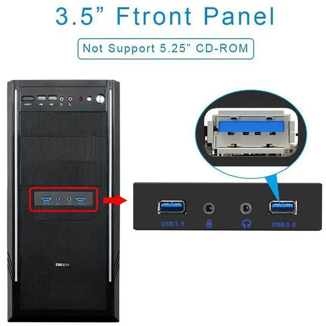 Alt view image 6 of 6 - EnLabs FP35U32AM 3.5-Inch Front Panel 2 Ports USB 3.0 Hub w/ HD Audio Output & Microphone,USB 20 pin to 2 Port USB 3.0 Splitter w/ Stereo Audio Mic
