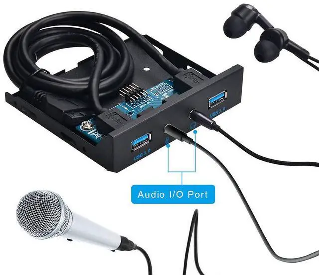 Alt view image 5 of 6 - EnLabs FP35U32AM 3.5-Inch Front Panel 2 Ports USB 3.0 Hub w/ HD Audio Output & Microphone,USB 20 pin to 2 Port USB 3.0 Splitter w/ Stereo Audio Mic