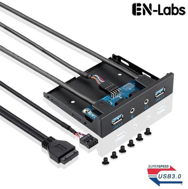Main image of EnLabs FP35U32AM 3.5-Inch Front Panel 2 Ports USB 3.0 Hub w/ HD Audio Output & Microphone,USB 20 pin to 2 Port USB 3.0 Splitter w/ Stereo Audio Mic