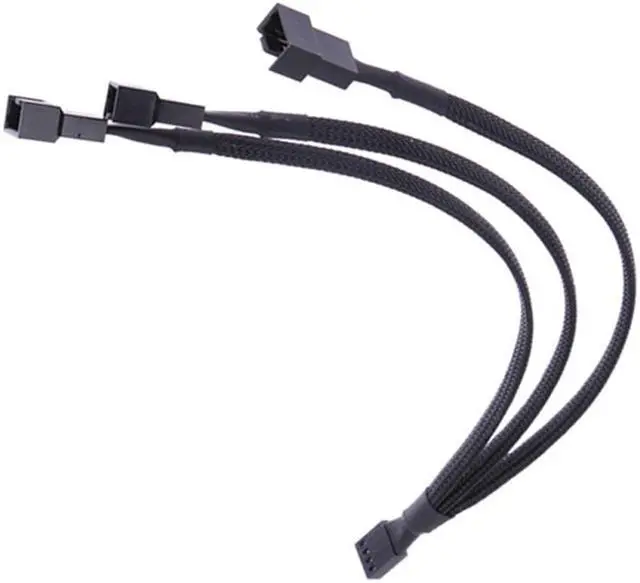Alt view image 2 of 4 - EnLabs 1X3PWM25CM  10 inch Black Sleeved 4pin PWM 3-Fan Power Y Splitter Cable,PMW 4pin 1 to 3 Converter Cable - 10"