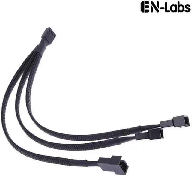 Main image of EnLabs 1X3PWM25CM  10 inch Black Sleeved 4pin PWM 3-Fan Power Y Splitter Cable,PMW 4pin 1 to 3 Converter Cable - 10"