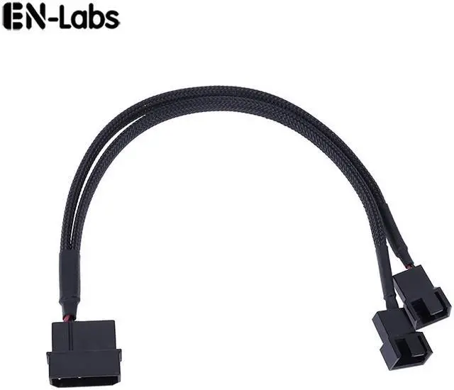 Main image of EnLabs LP422TX425CM  10 inch Black Sleeved 4pin IDE Molex to 2 Ports 3Pin/4Pin PWM Fan Power Splitter Adapter Cable - 12V DC Only