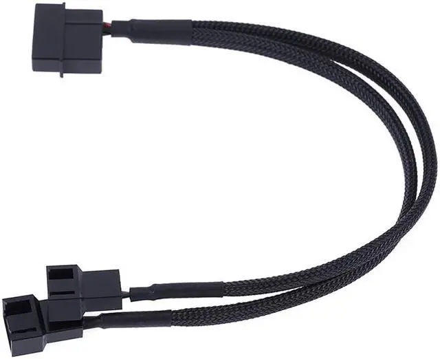 Alt view image 2 of 5 - EnLabs LP422TX425CM  10 inch Black Sleeved 4pin IDE Molex to 2 Ports 3Pin/4Pin PWM Fan Power Splitter Adapter Cable - 12V DC Only