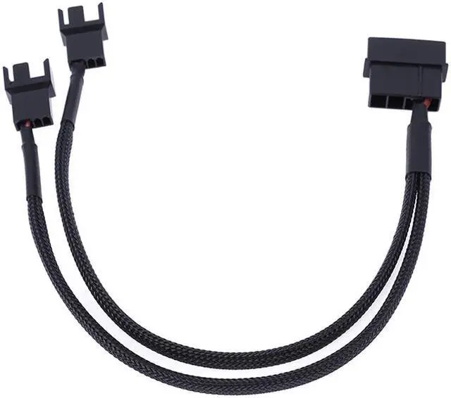 Alt view image 3 of 5 - EnLabs LP422TX425CM  10 inch Black Sleeved 4pin IDE Molex to 2 Ports 3Pin/4Pin PWM Fan Power Splitter Adapter Cable - 12V DC Only