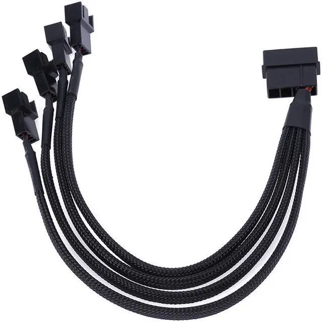 Alt view image 2 of 6 - EnLabs LP424TX425CM  10 inch Black Sleeved 4pin IDE Molex to 4 Ports 3Pin/4Pin PWM Fan Power Splitter Adapter Cable - 12V DC Only