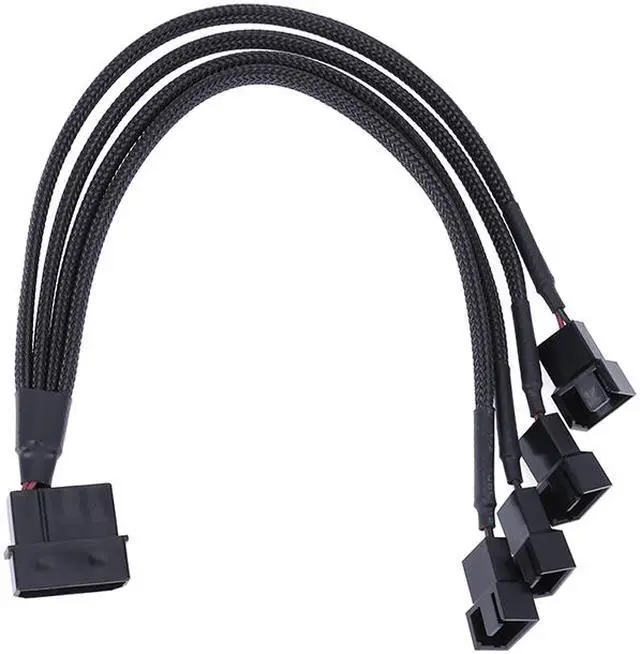 Alt view image 4 of 6 - EnLabs LP424TX425CM  10 inch Black Sleeved 4pin IDE Molex to 4 Ports 3Pin/4Pin PWM Fan Power Splitter Adapter Cable - 12V DC Only