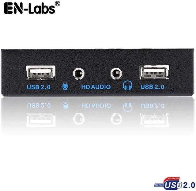 Main image of EnLabs FT35U22AM USB 2.0 Desktop PC Case 3.5" Front Panel Audio, USB 9 Pin to 2 Ports USB 2.0 Female Splitter Hub Floppy Bay Panel w/ HD Stereo Audio & Microphone - 2 Feet 9Pin Cable, Black