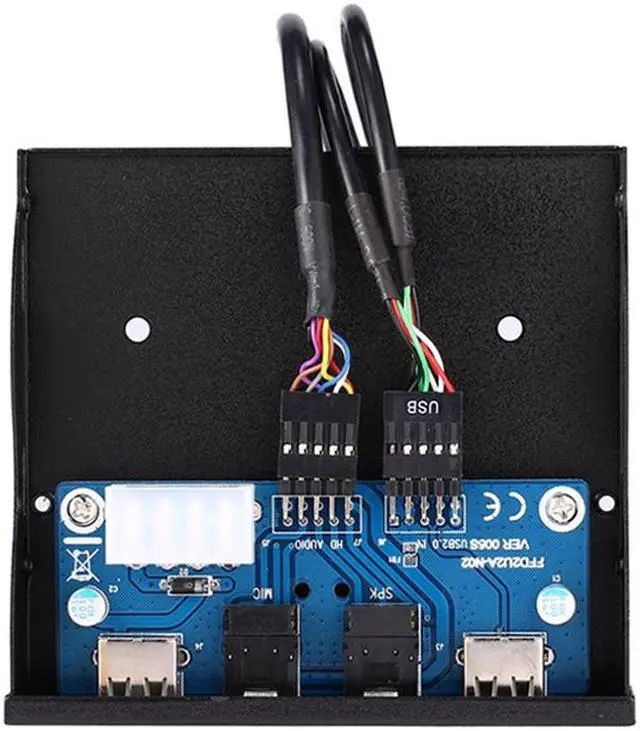 Alt view image 4 of 6 - EnLabs FT35U22AM USB 2.0 Desktop PC Case 3.5" Front Panel Audio, USB 9 Pin to 2 Ports USB 2.0 Female Splitter Hub Floppy Bay Panel w/ HD Stereo Audio & Microphone - 2 Feet 9Pin Cable, Black