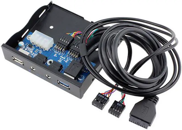 Alt view image 4 of 5 - EnLabs FP35U2U3AM 3.5 inch USB Front Panel Audio Microphone, USB 3.0 & USB 2.0 Hub Floppy Panel Adapter HD Stereo Audio Output & Mic input - 2 Feet 9pin, 20pin USB Cable, Black