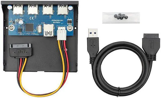 Alt view image 3 of 5 - EnLabs FP35U34M Desktop Computer 4 Ports USB 3.0 Hub 3.5 inch Front Panel, USB 20 Pin to 4 USB3 Adpater Floppy Bay Panel w/ Extra SATA Power - 2 Feed USB 20Pin Cable - Black