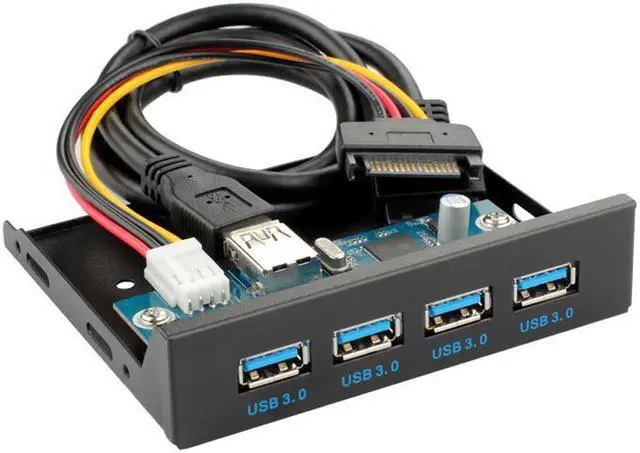 Alt view image 2 of 5 - EnLabs FP35U34M Desktop Computer 4 Ports USB 3.0 Hub 3.5 inch Front Panel, USB 20 Pin to 4 USB3 Adpater Floppy Bay Panel w/ Extra SATA Power - 2 Feed USB 20Pin Cable - Black