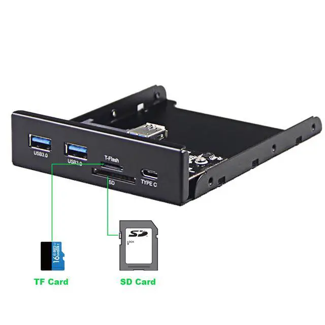 Alt view image 2 of 6 - Enlabs U3CR35U32UCM USB 3.0 SD/Micro SD/TF 3.5" Internal Card Reader w/ USB 3.1 Gen 1 Type C + 2 x USB 3.0 Port Hub Front Panel
