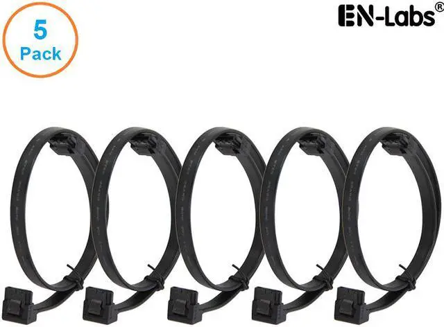 Main image of EnLabs 5PKSATAIII45CMBK90 5 Pack SATA 3.0 6Gbps Straight to 90 Degree Angle HDD SDD Data Cable w/ Locking Latch - Black - 18 inch
