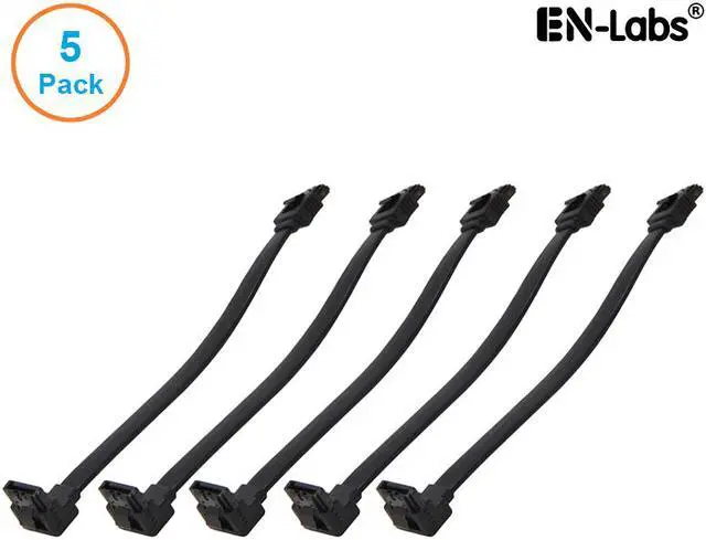 Main image of EnLabs 5PKSATAIII15CMBK90 5 Pack SATA 3.0 6Gbps Straight to 90 Degree Angle HDD SDD Data Cable w/ Locking Latch - Black - 6 inch