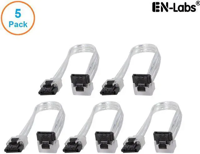 Main image of EnLabs 5PKSATAIII15CMCL90 5 Pack SATA 3.0 6Gbps Straight to 90 Degree Angle HDD SDD Data Cable w/ Locking Latch - Clear - 6 inch
