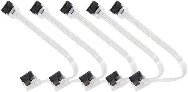 Alt view image 2 of 4 - EnLabs 5PKSATAIII25CMCL90 5 Pack SATA 3.0 6Gbps Straight to 90 Degree Angle HDD SDD Data Cable w/ Locking Latch - Clear - 10 inch