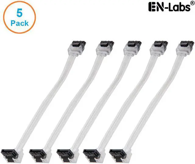 Main image of EnLabs 5PKSATAIII25CMCL90 5 Pack SATA 3.0 6Gbps Straight to 90 Degree Angle HDD SDD Data Cable w/ Locking Latch - Clear - 10 inch