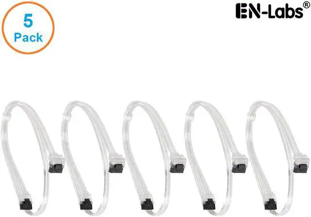 Main image of EnLabs 5PKSATAIII45CMCL90 5 Pack SATA 3.0 6Gbps Straight to 90 Degree Angle HDD SDD Data Cable w/ Locking Latch - Clear - 18 inch