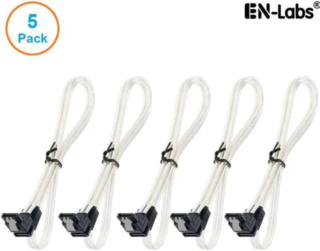 Main image of EnLabs 5PKSATAIII60CMCL90 5 Pack SATA 3.0 6Gbps Straight to 90 Degree Angle HDD SDD Data Cable w/ Locking Latch - Clear - 24 inch