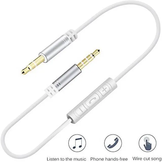 Alt view image 4 of 6 - EnLabs 35RMMIC1MGY 3.5mm Aux Stereo Audio Cable w/ Mic and Volume Control In-line Remote Male Auxiliary Cord for Car, Headphone, iPhone, Computer Music and Voice Streaming -3.3ft - White Gray