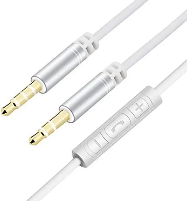 Alt view image 5 of 6 - EnLabs 35RMMIC1MGY 3.5mm Aux Stereo Audio Cable w/ Mic and Volume Control In-line Remote Male Auxiliary Cord for Car, Headphone, iPhone, Computer Music and Voice Streaming -3.3ft - White Gray