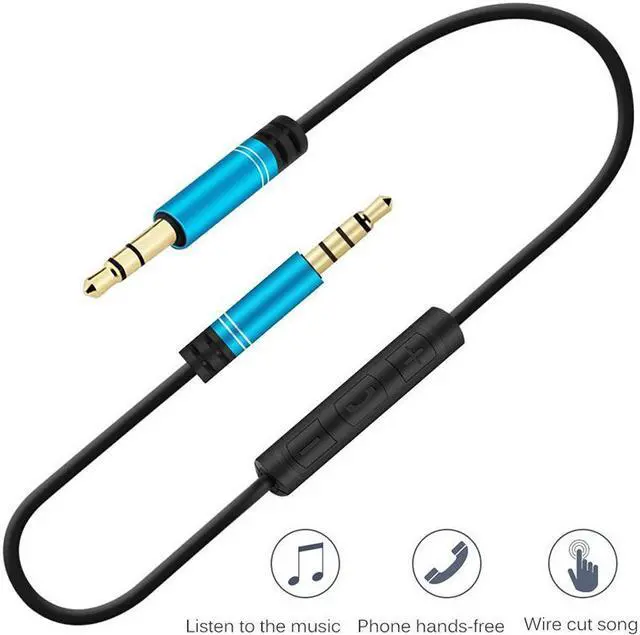 Alt view image 4 of 7 - EnLabs 35RMMIC1MBL 3.5mm Aux Stereo Audio Cable w/ Mic and Volume Control In-line Remote Male Auxiliary Cord for Car, Headphone, iPhone, Computer Music and Voice Streaming -3.3ft - Black Blue