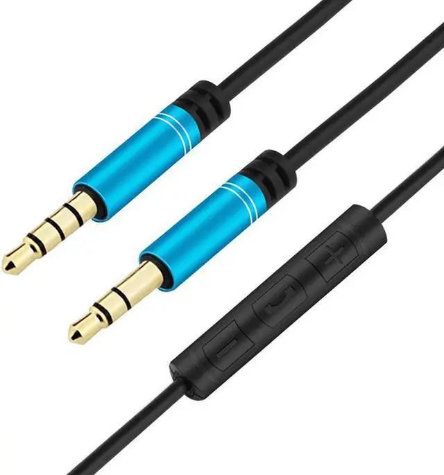 Alt view image 2 of 7 - EnLabs 35RMMIC1MBL 3.5mm Aux Stereo Audio Cable w/ Mic and Volume Control In-line Remote Male Auxiliary Cord for Car, Headphone, iPhone, Computer Music and Voice Streaming -3.3ft - Black Blue