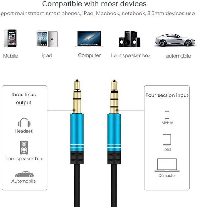 Alt view image 6 of 7 - EnLabs 35RMMIC1MBL 3.5mm Aux Stereo Audio Cable w/ Mic and Volume Control In-line Remote Male Auxiliary Cord for Car, Headphone, iPhone, Computer Music and Voice Streaming -3.3ft - Black Blue