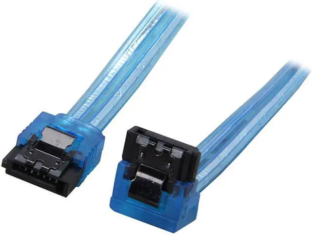 Alt view image 3 of 3 - EnLabs 5PKSATAIII15CMBL90 5 Pack SATA 3.0 6Gbps Straight to 90 Degree Angle HDD SDD Data Cable w/ Locking Latch - UV Blue - 6 inch