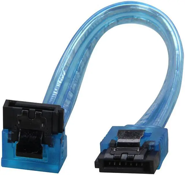Alt view image 2 of 3 - EnLabs 5PKSATAIII15CMBL90 5 Pack SATA 3.0 6Gbps Straight to 90 Degree Angle HDD SDD Data Cable w/ Locking Latch - UV Blue - 6 inch
