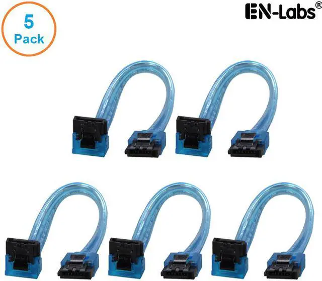 Main image of EnLabs 5PKSATAIII15CMBL90 5 Pack SATA 3.0 6Gbps Straight to 90 Degree Angle HDD SDD Data Cable w/ Locking Latch - UV Blue - 6 inch
