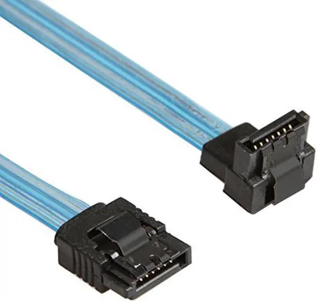 Alt view image 3 of 3 - EnLabs 5PKSATAIII45CMBL90 5 Pack SATA 3.0 6Gbps Straight to 90 Degree Angle HDD SDD Data Cable w/ Locking Latch - UV Blue - 18 inch