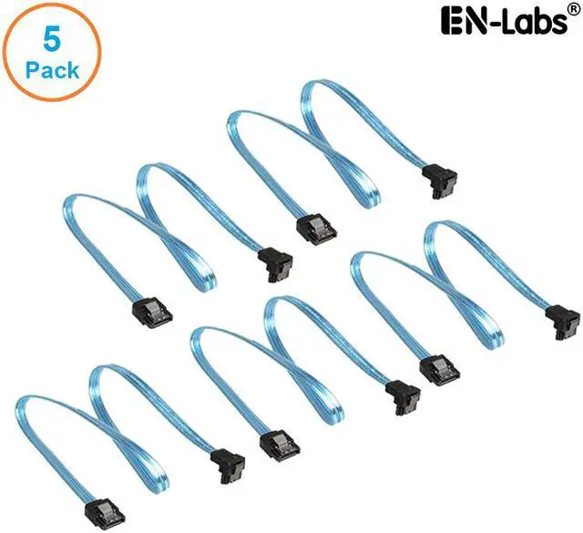 Main image of EnLabs 5PKSATAIII45CMBL90 5 Pack SATA 3.0 6Gbps Straight to 90 Degree Angle HDD SDD Data Cable w/ Locking Latch - UV Blue - 18 inch