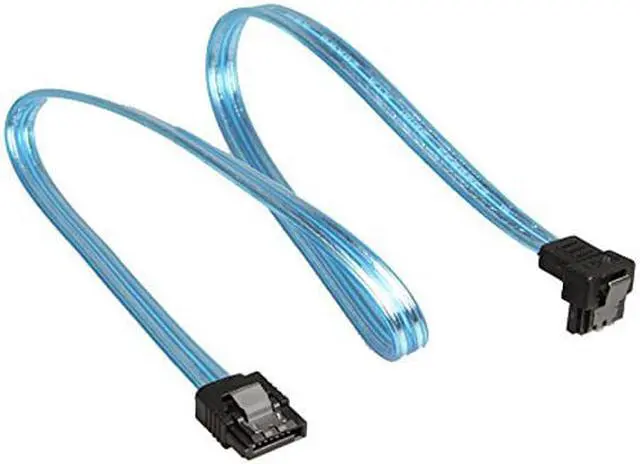 Alt view image 2 of 3 - EnLabs 5PKSATAIII45CMBL90 5 Pack SATA 3.0 6Gbps Straight to 90 Degree Angle HDD SDD Data Cable w/ Locking Latch - UV Blue - 18 inch