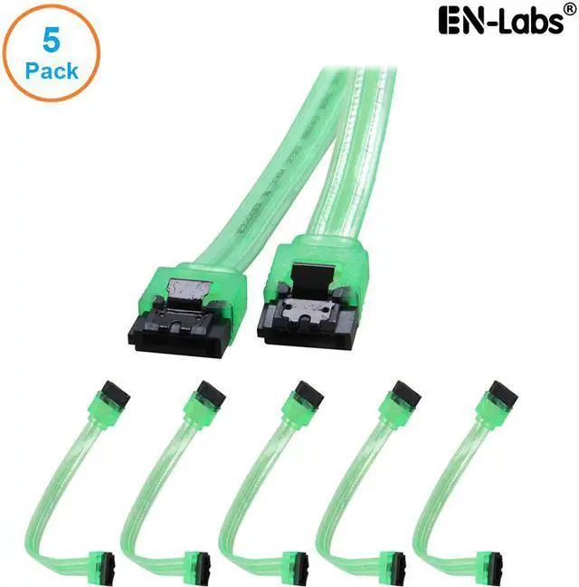 Main image of EnLabs 5PKSATAIII15CMGN 5 Pack SATA 3.0 6Gbps Straight HDD SDD Data Cable w/ Locking Latch - UV Green - 6 inch