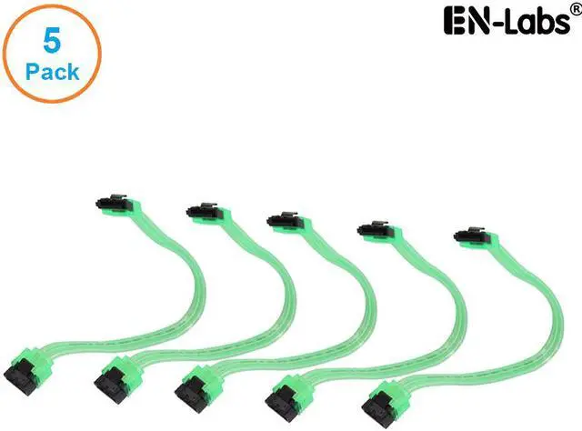Main image of EnLabs 5PKSATAIII25CMGN 5 Pack SATA 3.0 6Gbps Straight HDD SDD Data Cable w/ Locking Latch - UV Green - 10 inch