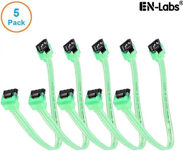 Main image of EnLabs 5PKSATAIII25CMGN90 5 Pack SATA 3.0 6Gbps Straight to 90 Degree Angle HDD SDD Data Cable w/ Locking Latch - UV Green - 10 inch