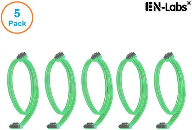 Main image of EnLabs 5PKSATAIII45CMGN 5 Pack SATA 3.0 6Gbps Straight HDD SDD Data Cable w/ Locking Latch - UV Green - 18 inch