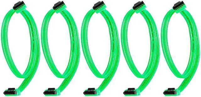 Alt view image 2 of 4 - EnLabs 5PKSATAIII45CMGN 5 Pack SATA 3.0 6Gbps Straight HDD SDD Data Cable w/ Locking Latch - UV Green - 18 inch