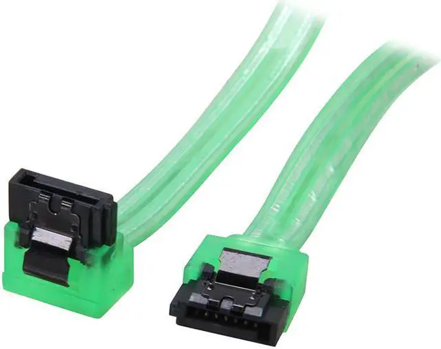Alt view image 3 of 4 - EnLabs 5PKSATAIII45CMGN90 5 Pack SATA 3.0 6Gbps Straight to 90 Degree Angle HDD SDD Data Cable w/ Locking Latch - UV Green - 18 inch