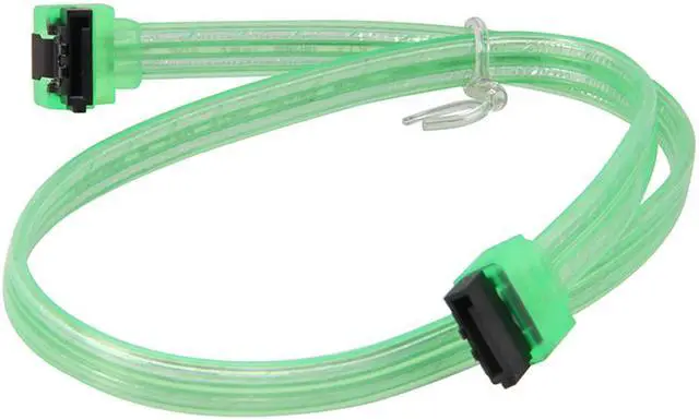 Alt view image 4 of 4 - EnLabs 5PKSATAIII45CMGN90 5 Pack SATA 3.0 6Gbps Straight to 90 Degree Angle HDD SDD Data Cable w/ Locking Latch - UV Green - 18 inch