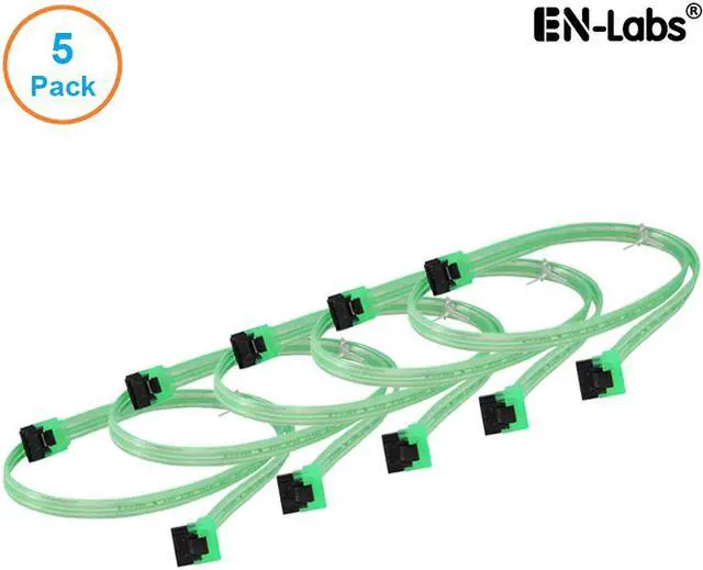 Main image of EnLabs 5PKSATAIII60CMGN90 5 Pack SATA 3.0 6Gbps Straight to 90 Degree Angle HDD SDD Data Cable w/ Locking Latch - UV Green - 24 inch