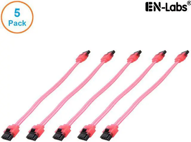Main image of EnLabs 5PKSATAIII15CMRD 5 Pack SATA 3.0 6Gbps Straight HDD SDD Data Cable w/ Locking Latch - UV Red - 6 inch